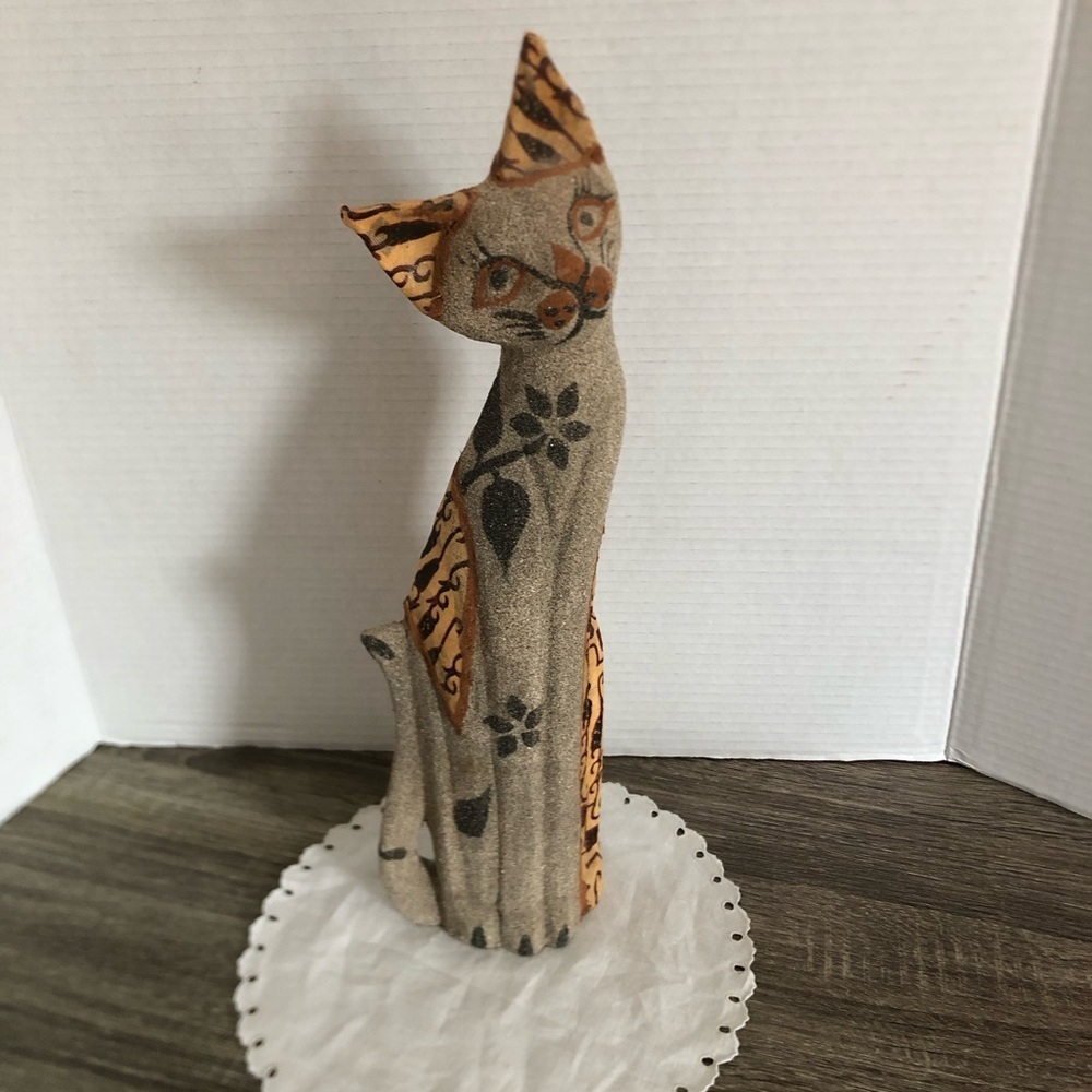 Hand Carved Wood Cat with Unique Finish